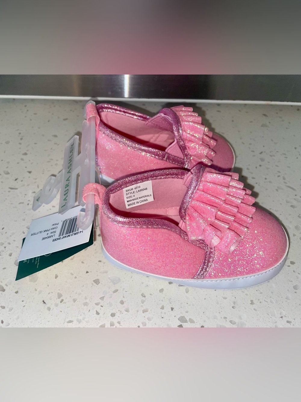 Laura Ashley Infant Girls Size 4 Shimmer Mary Jane Crib Shoes NWT